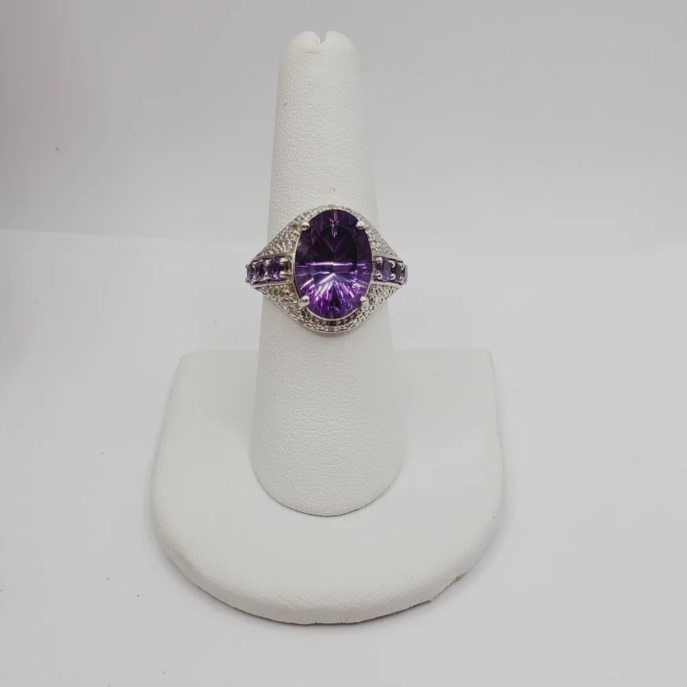 925 Sterling Silver Ring Amethyst Ring Purple Ring Oval Statement Ring s…